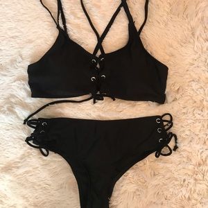 Black lace up bikini